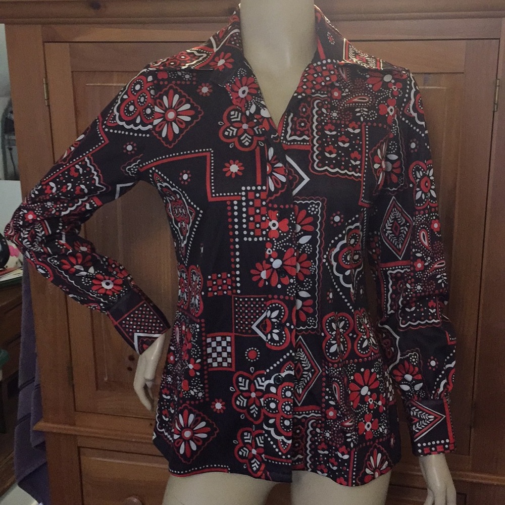 Vintage 70s Catalina Floral Patterned Button Top
